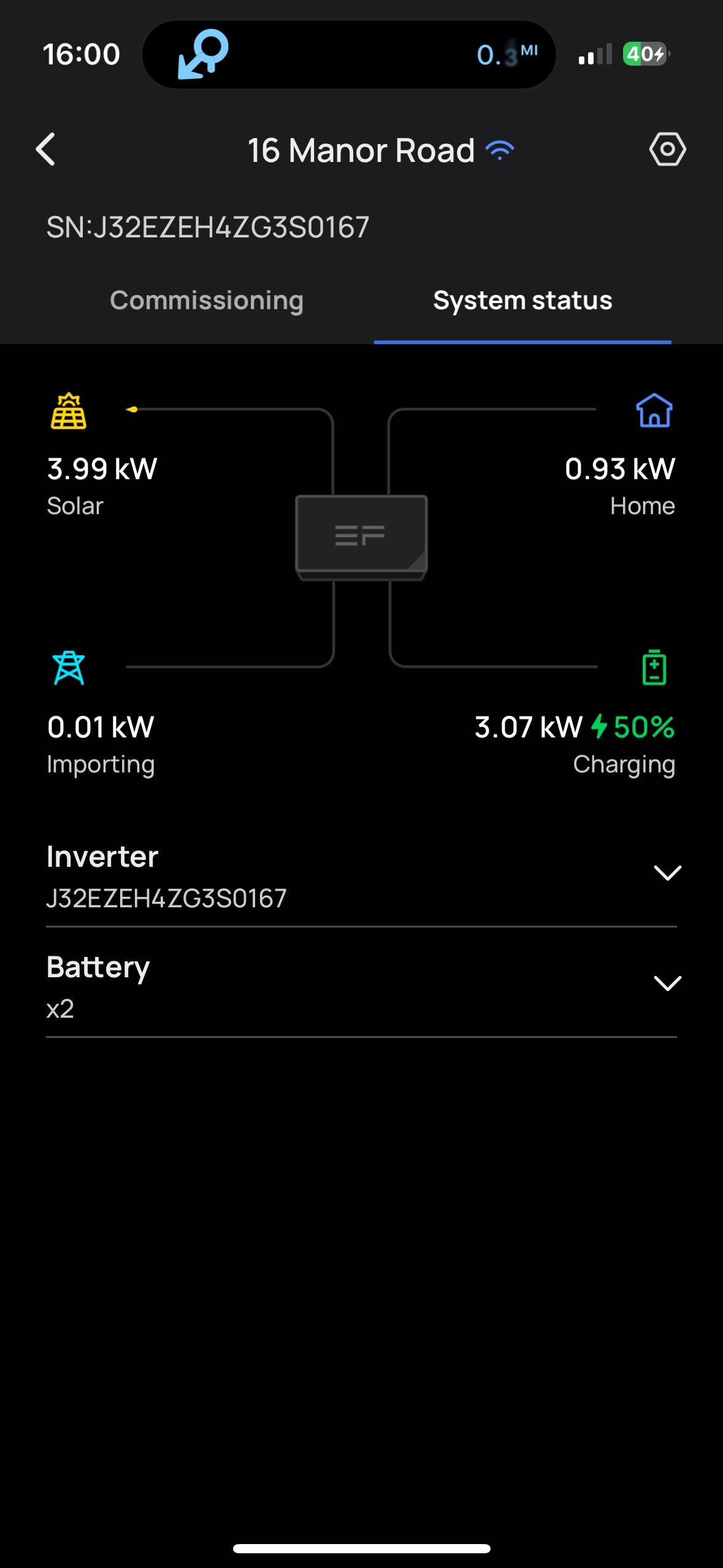 System status display of solar and battery usage