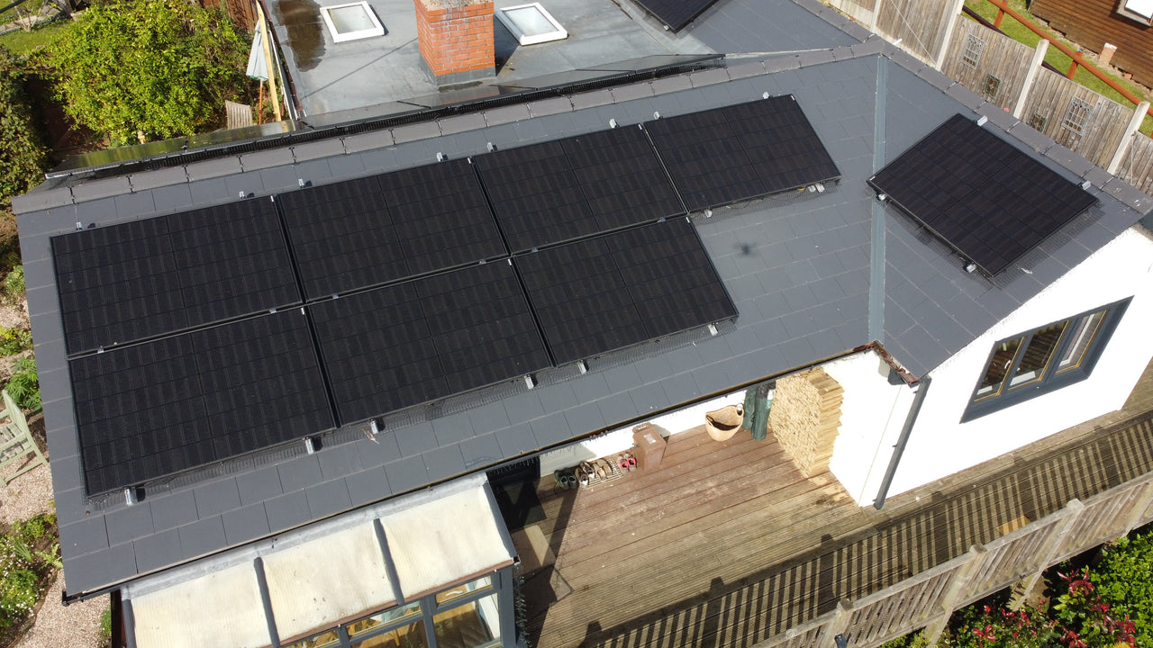 Close-up of solar panels on a residential roof