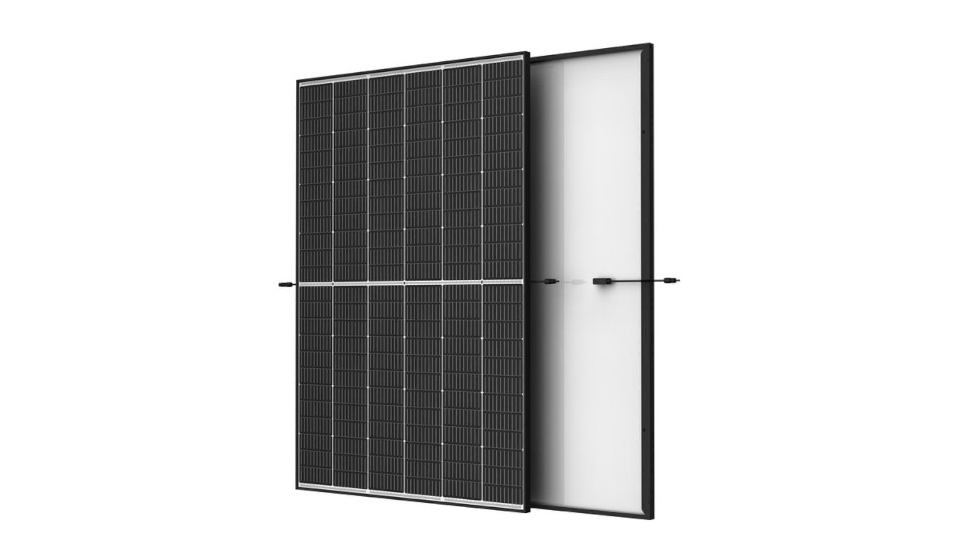 470W AIKO Neostar Solar Panel, black frame, front and back view