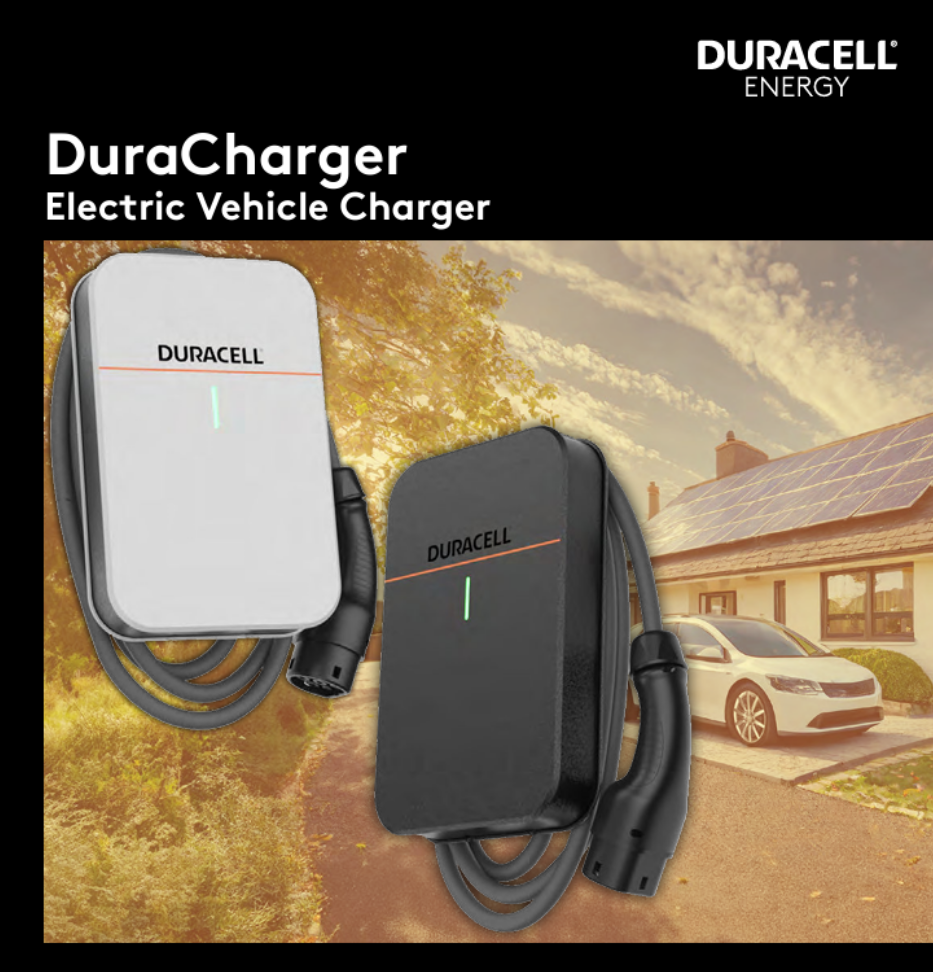 Duracell DuraCharger black and white EV chargers with solar home