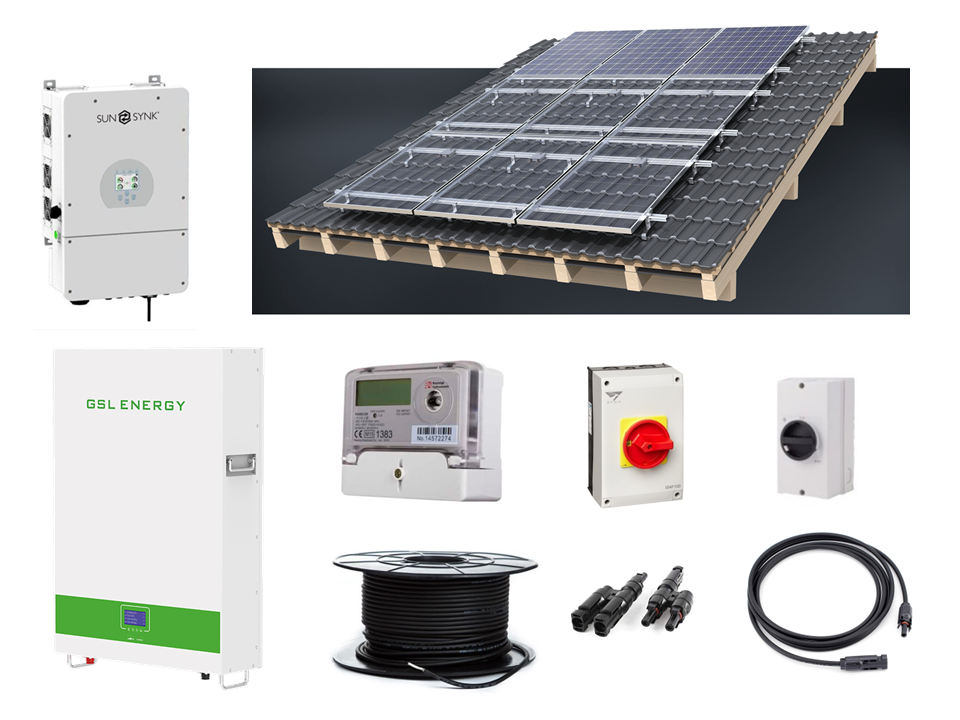 Complete On or Off Grid Sunsynk 3.6kW kit: 9 panel 4.5kW solar & 10.24kWh battery storage with choice of panels