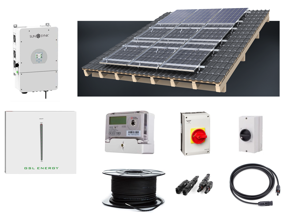 Complete On or Off Grid Sunsynk 3.6kw kit: 7 panel 3.1kw solar & 10.24kwh battery storage with choice of panels