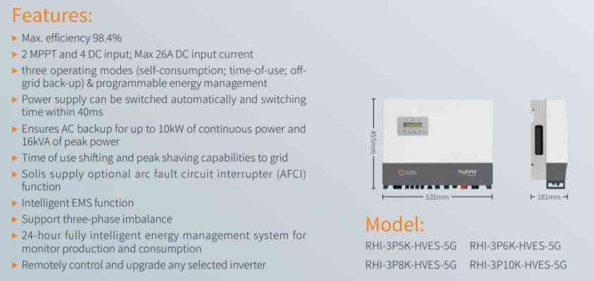 Solis 6kW 3 phase High Voltage Hybrid 5G Inverter